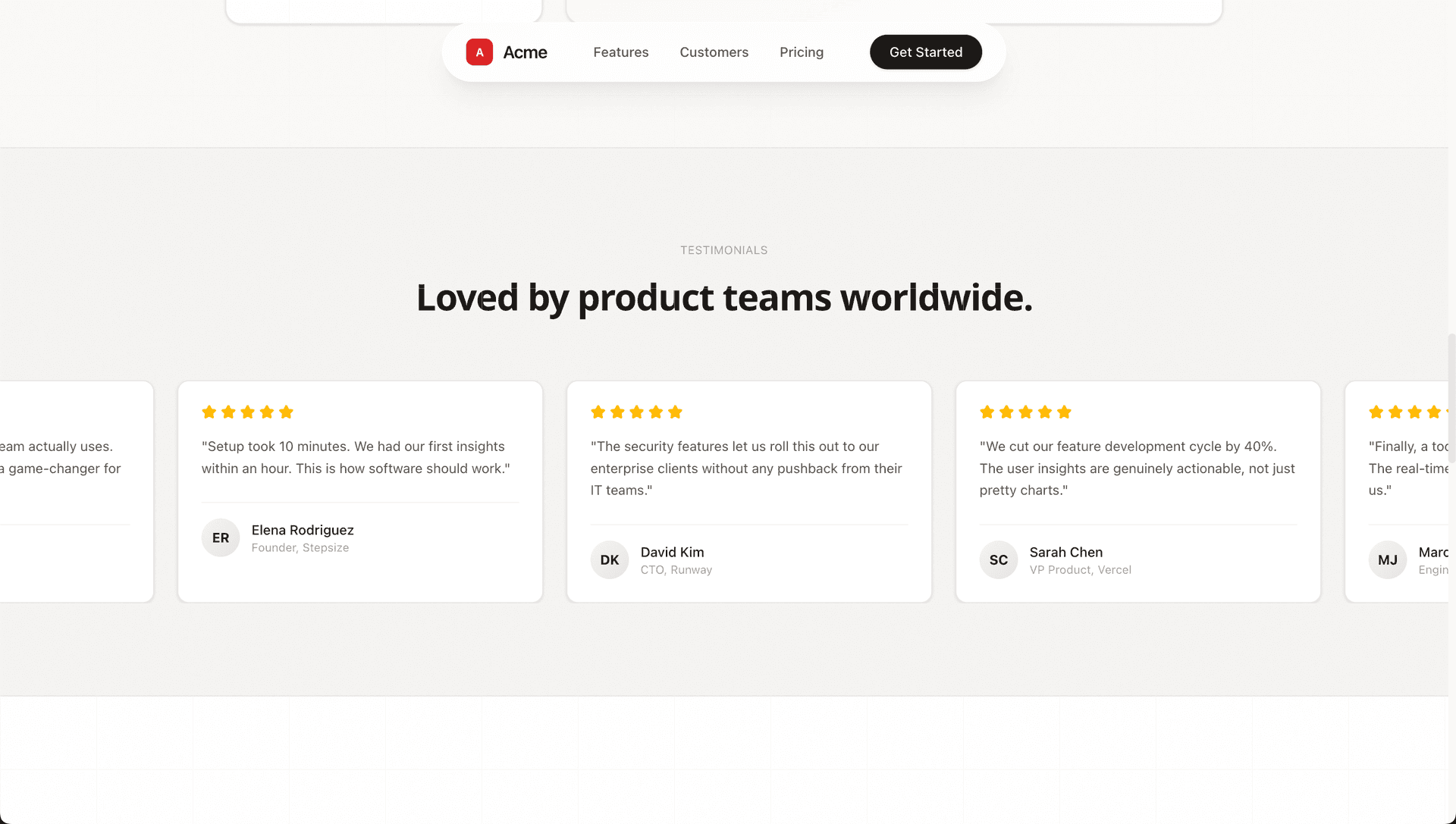MVP SaaS Template - Testimonials